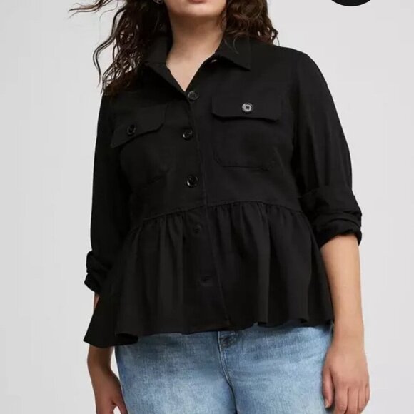 Torrid Size 4x Black Peplum Utility Jacket with Buttons - Picture 1 of 8